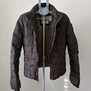 Abercrombie & Fitch Fur Down Puffer Jacket Large‎ Woman’s Brown Faux Lining Y2K